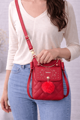 Quilted Vegan Leather Mini Crossbody Matte Red - Nishat Creative Store