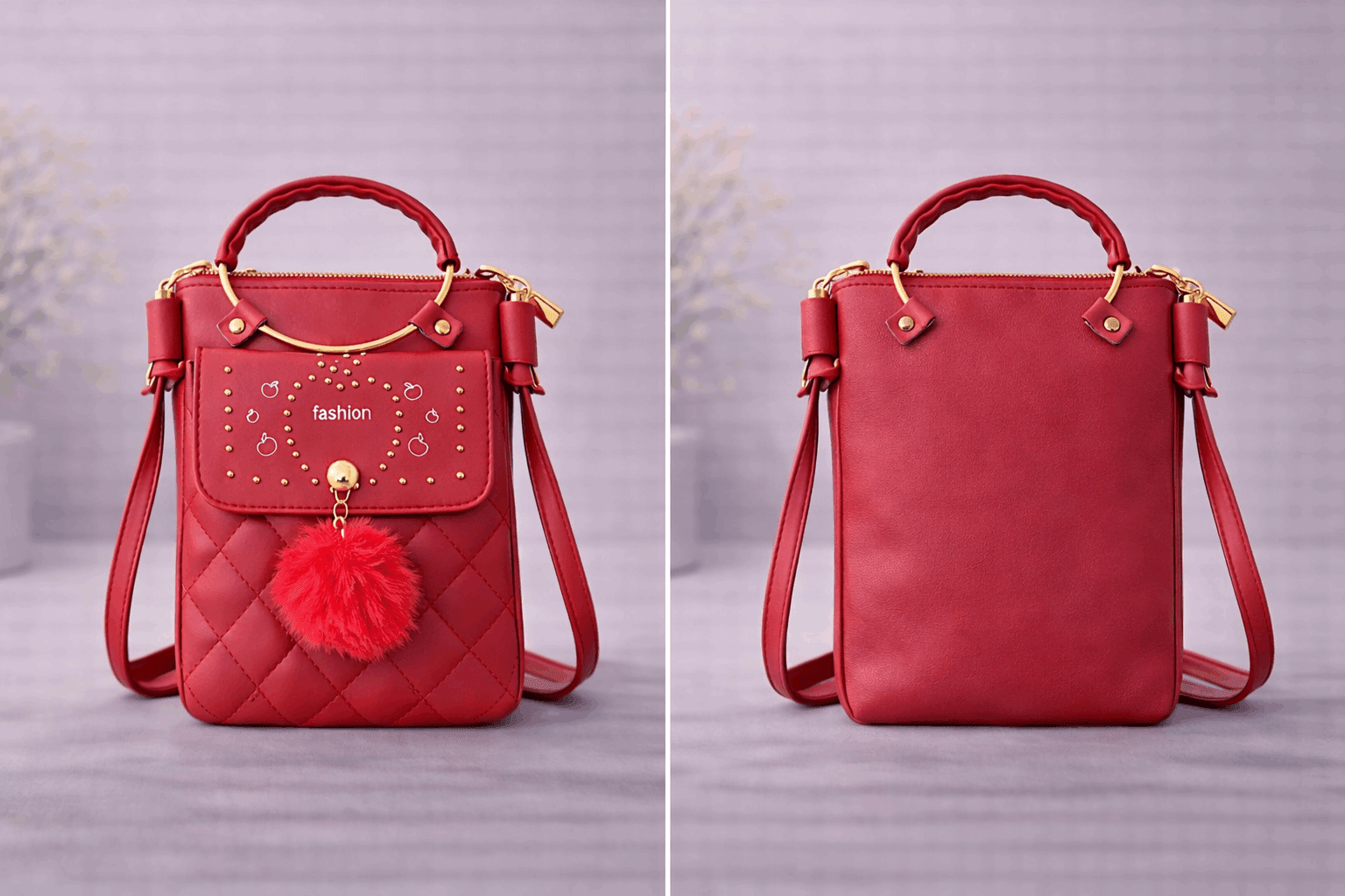 Quilted Vegan Leather Mini Crossbody Matte Red - Nishat Creative Store