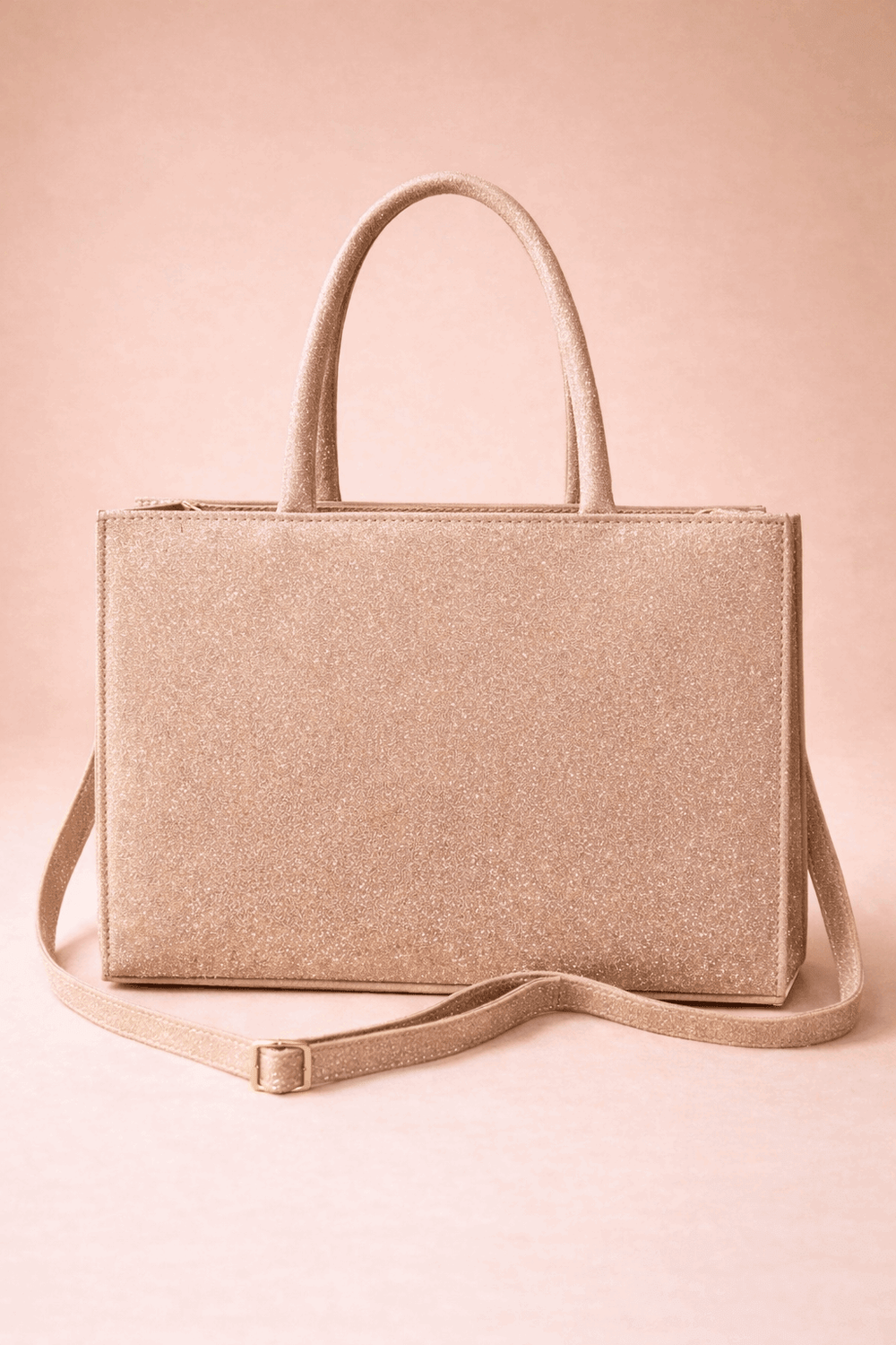 Rose Gold Shimmer Square Satchel with Gold Hardware - Nishat Creative Store