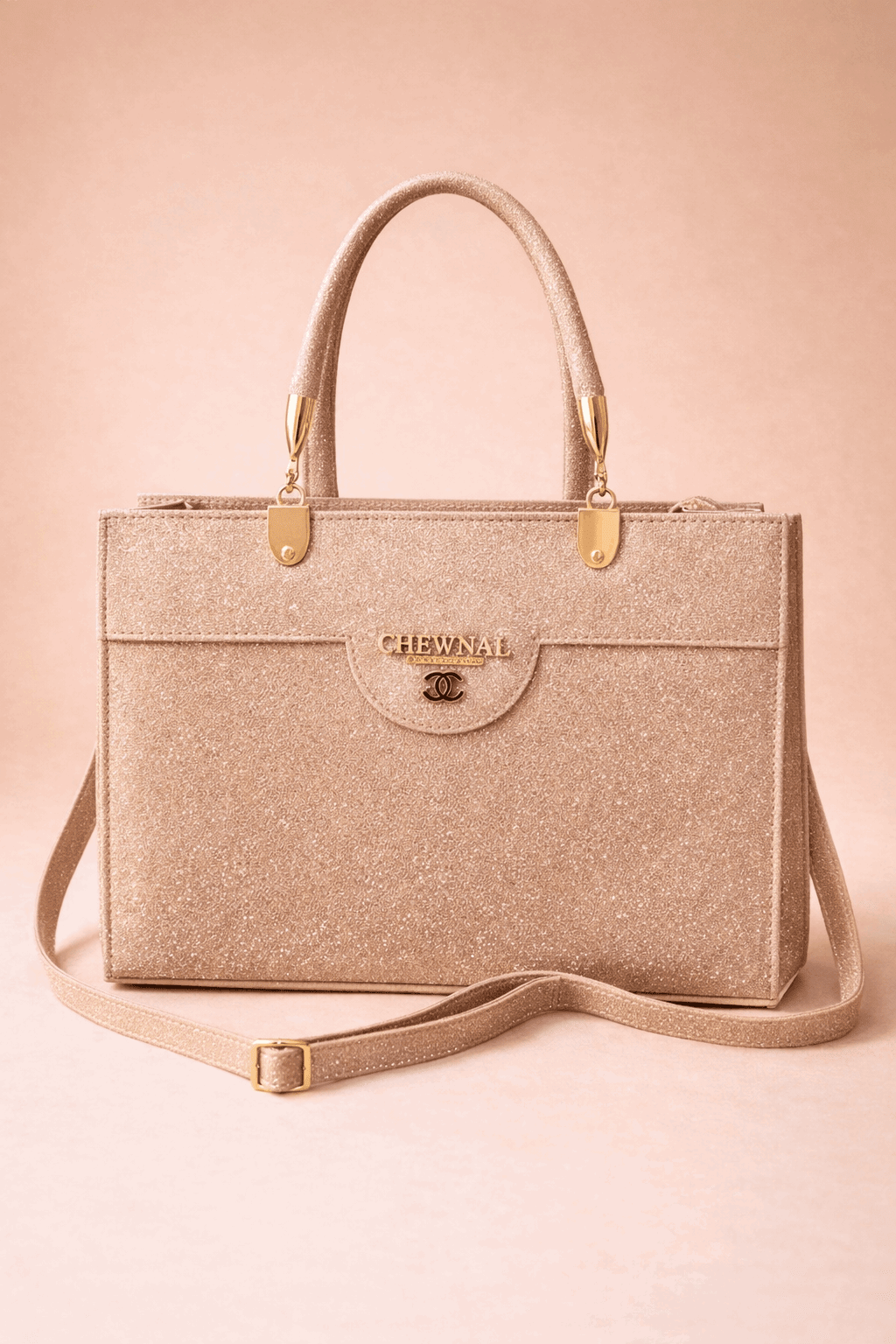 Rose Gold Shimmer Square Satchel with Gold Hardware - Nishat Creative Store