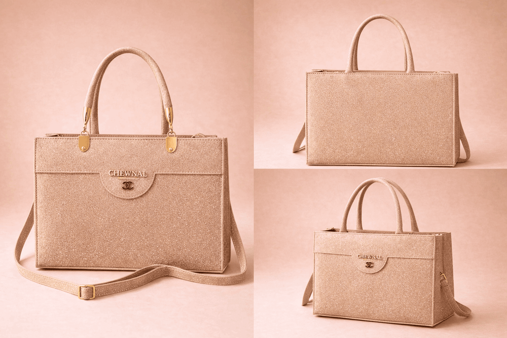 Rose Gold Shimmer Square Satchel with Gold Hardware - Nishat Creative Store