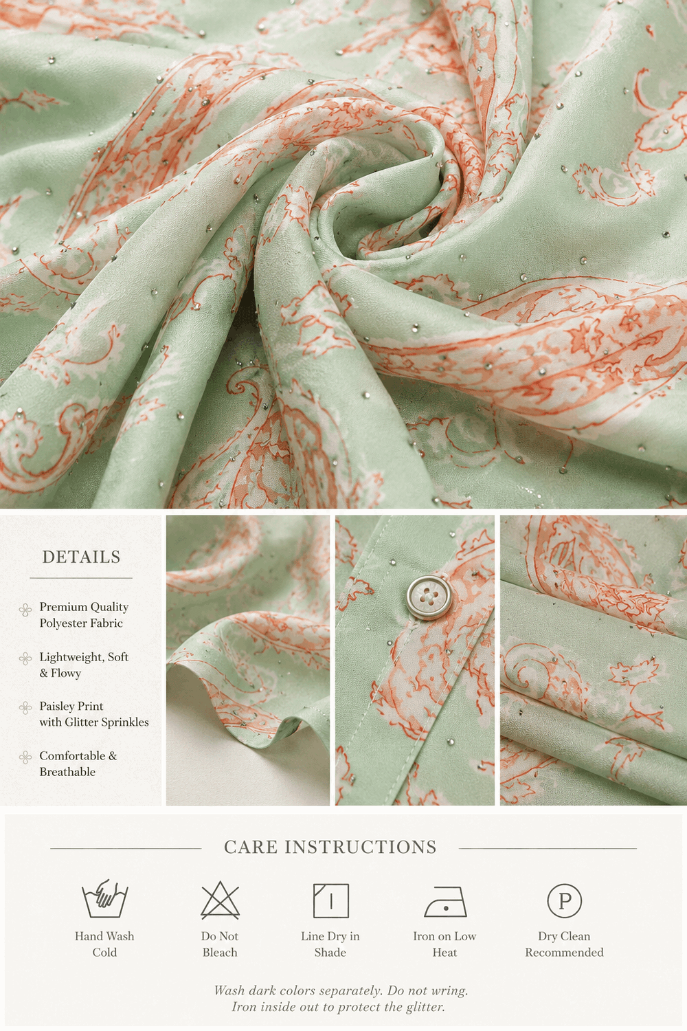 Sage Green Paisley Printed Button-Down Tunic - Nishat Creative Store