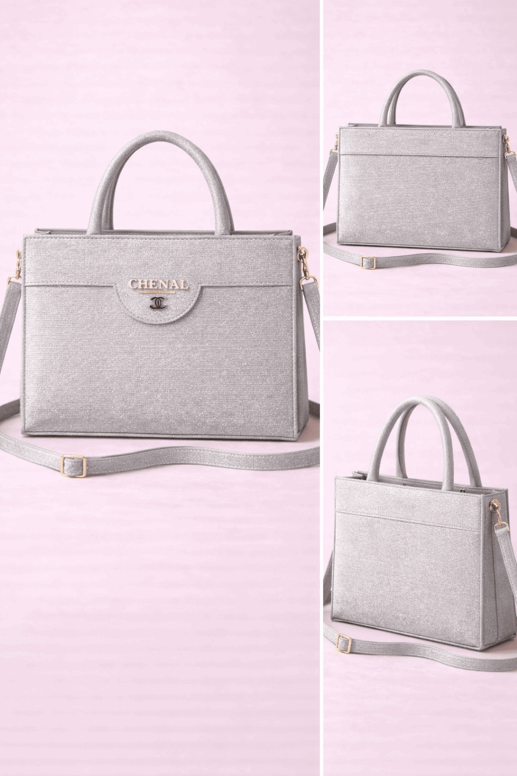 Silver Shimmer Square Satchel with Gold Hardware - Nishat Creative Store