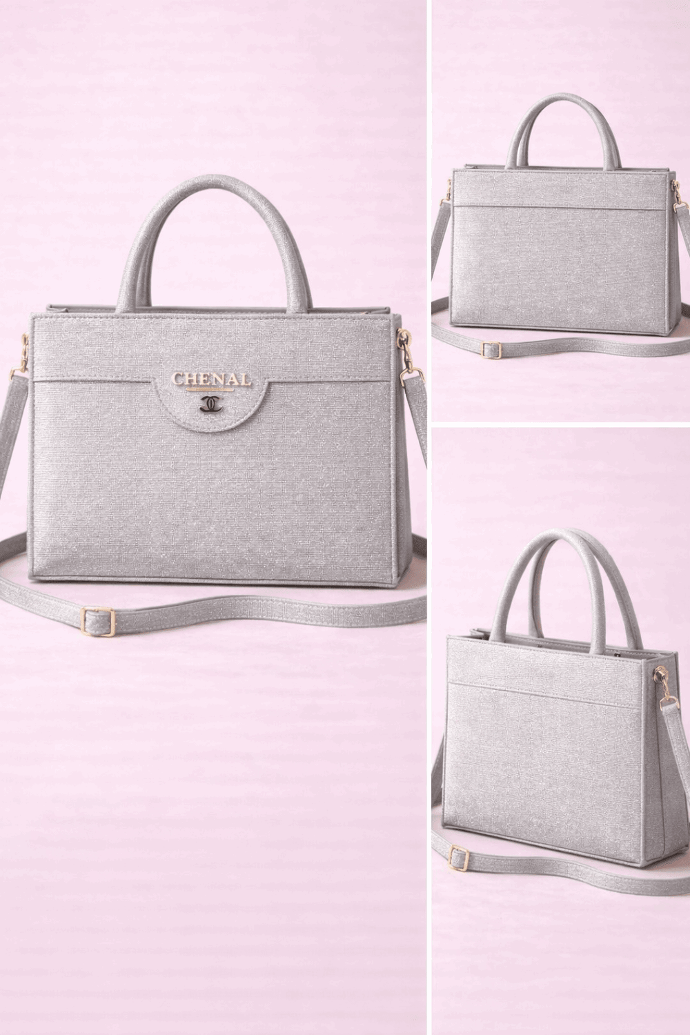 Silver Shimmer Square Satchel with Gold Hardware - Nishat Creative Store