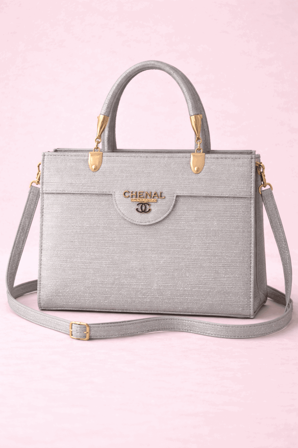 Silver Shimmer Square Satchel with Gold Hardware - Nishat Creative Store
