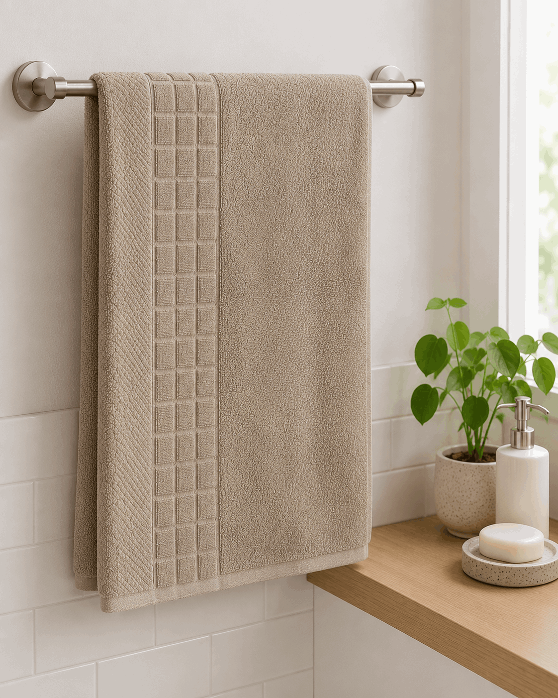 Cotton Hand Towel Waffle Border Set of 2