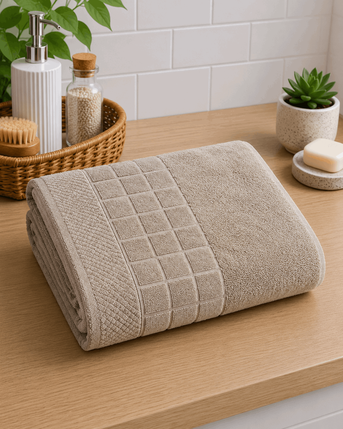 Cotton Hand Towel Waffle Border Set of 2