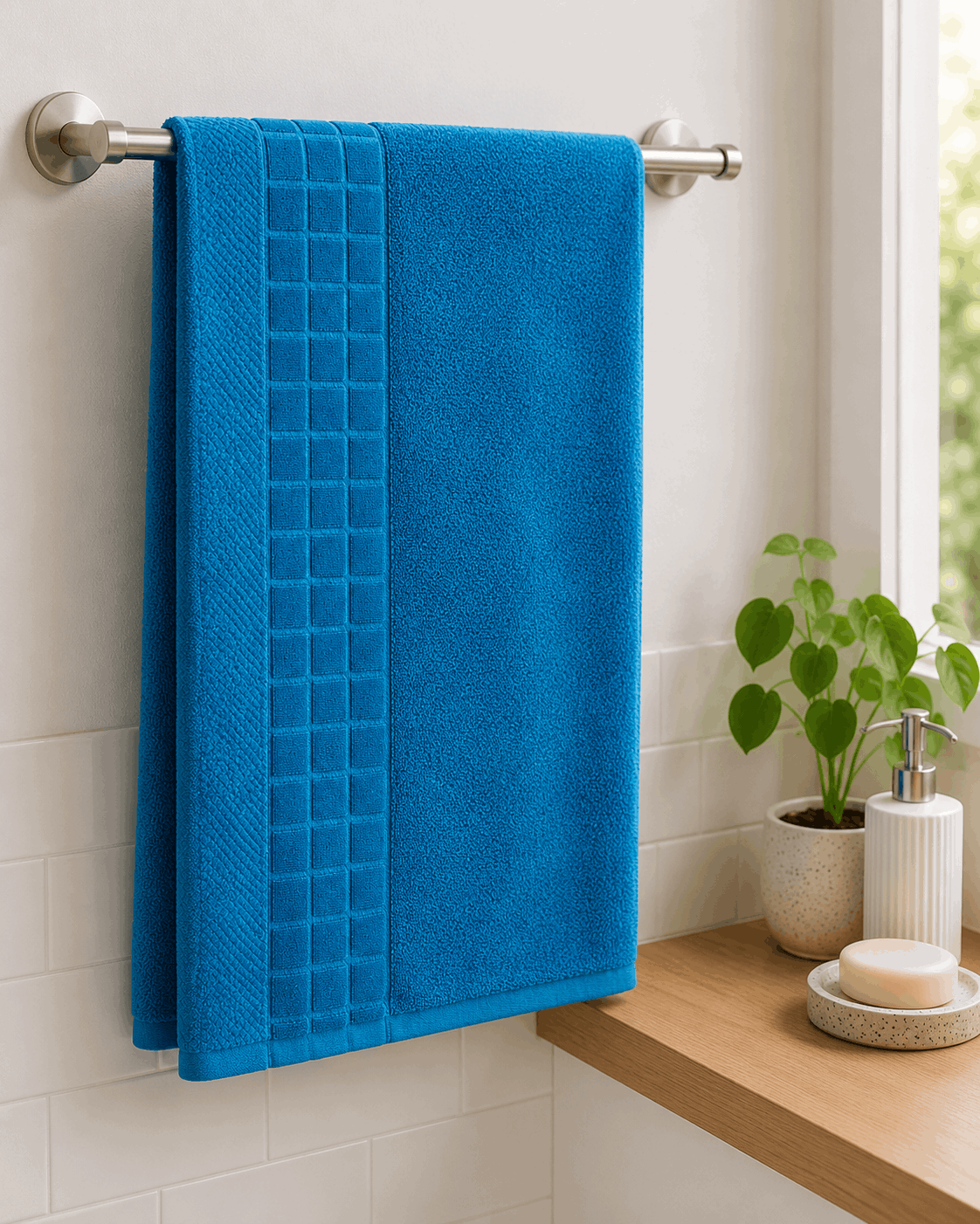 Cotton Hand Towel Waffle Border Set of 2