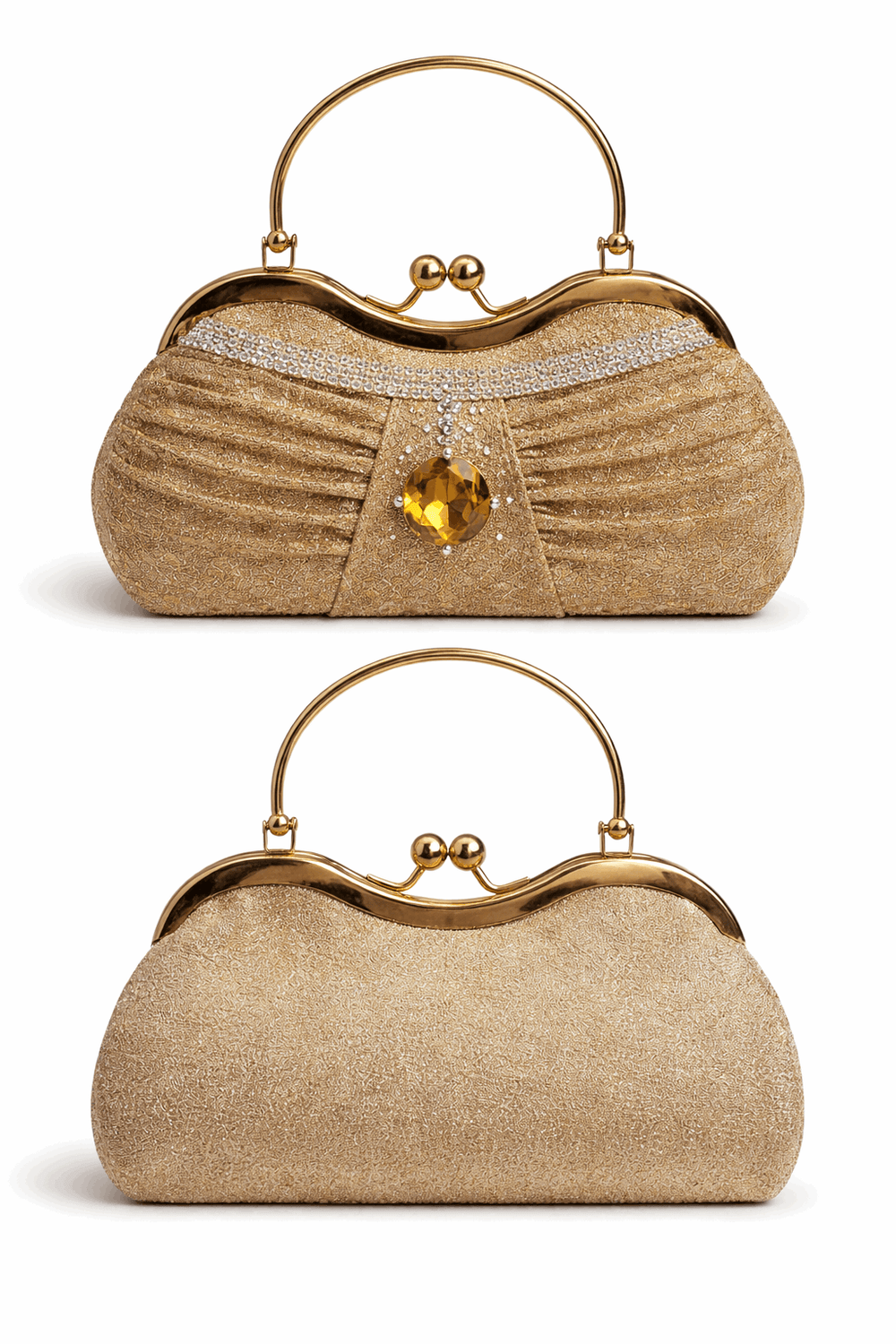 Sparkling Gold Pleated Crystal Clutch - Nishat Creative Store