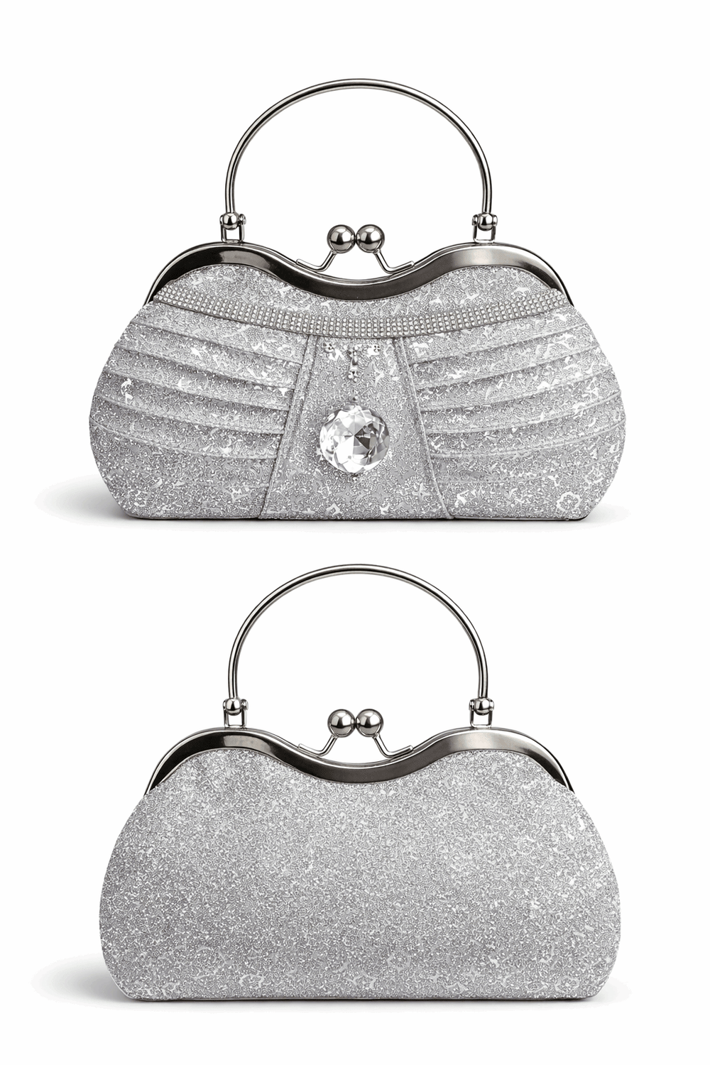 Sparkling Silver Pleated Crystal Clutch - Nishat Creative Store