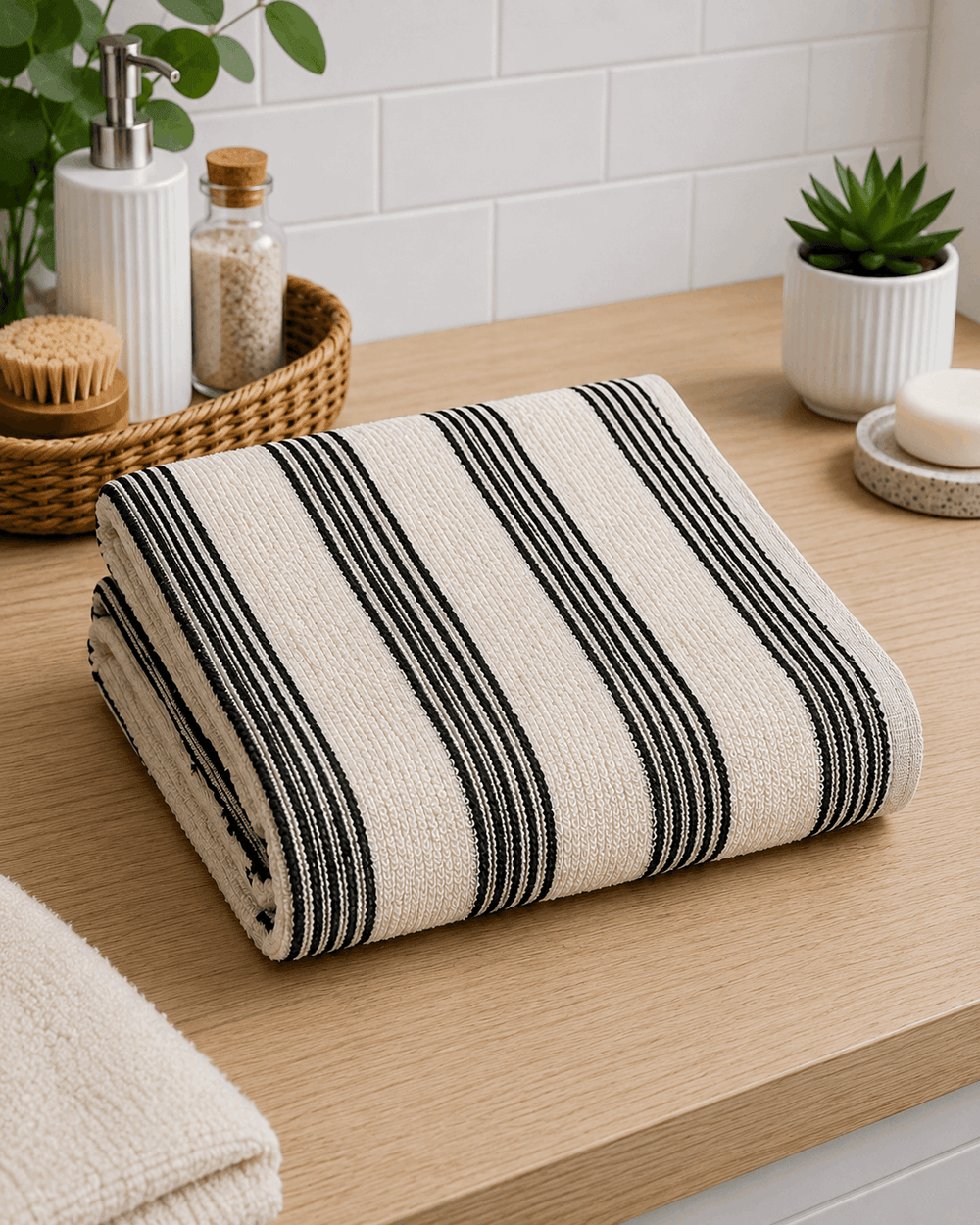 Striped Cotton Hand Towel – Cream & Black (Pack of 2) - Nishat Creative Store