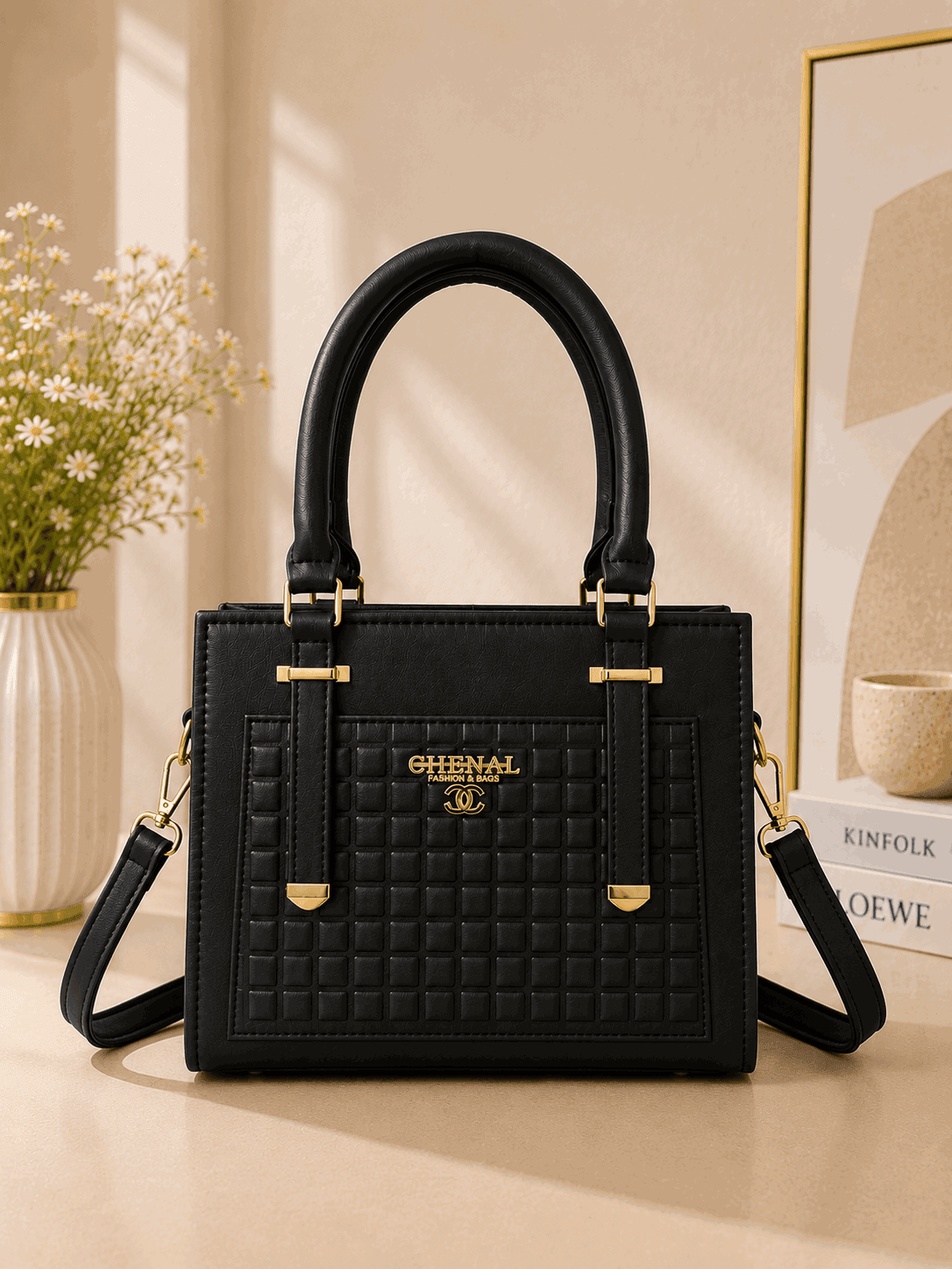The Noir Grid Tote Bag - Nishat Creative Store
