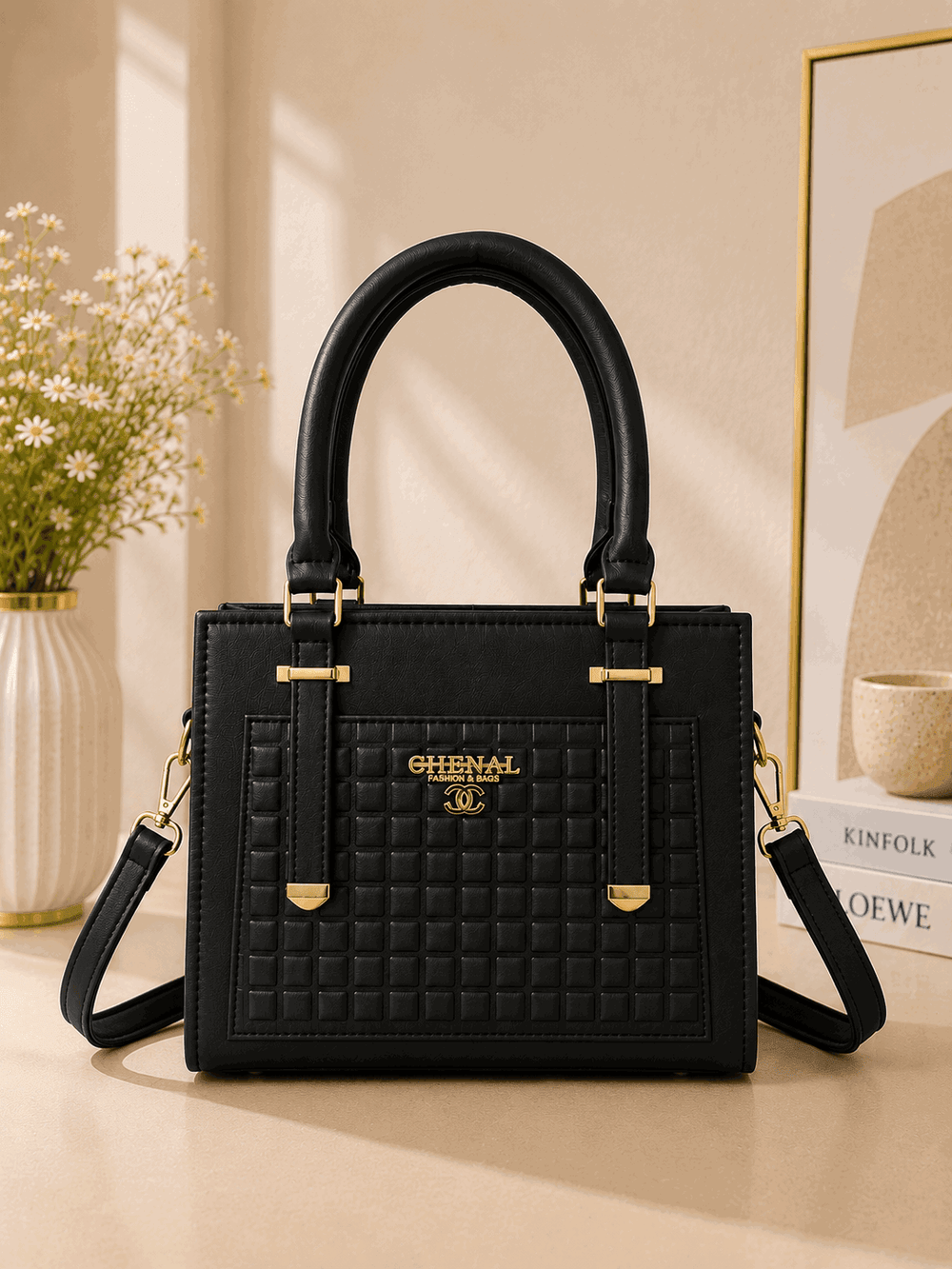 The Noir Grid Tote Bag - Nishat Creative Store