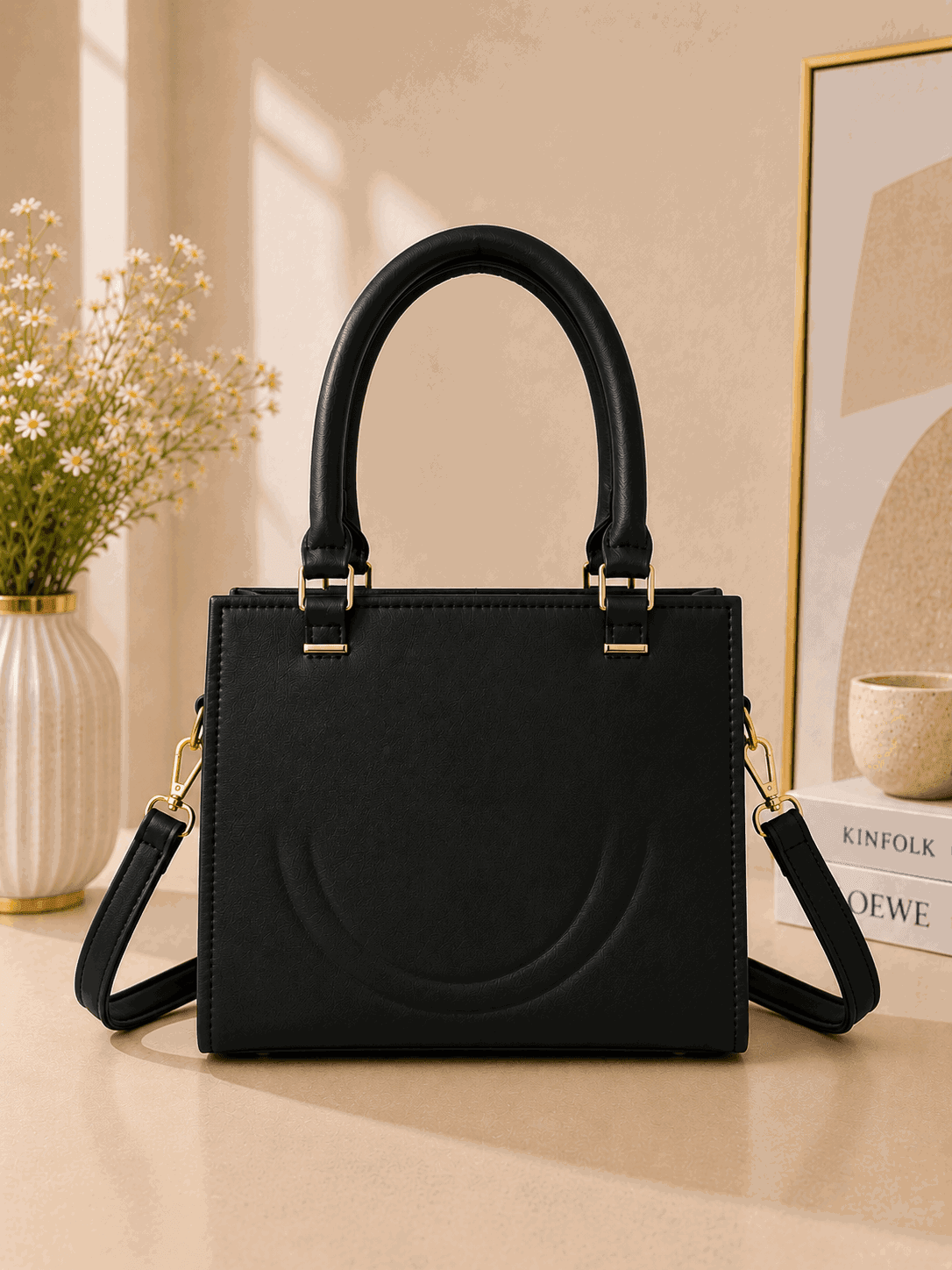 The Noir Grid Tote Bag - Nishat Creative Store