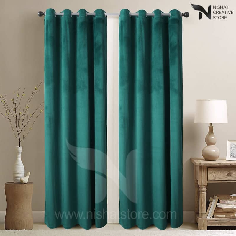 Velvet Curtains Pack Of 2 Plain Design 030
