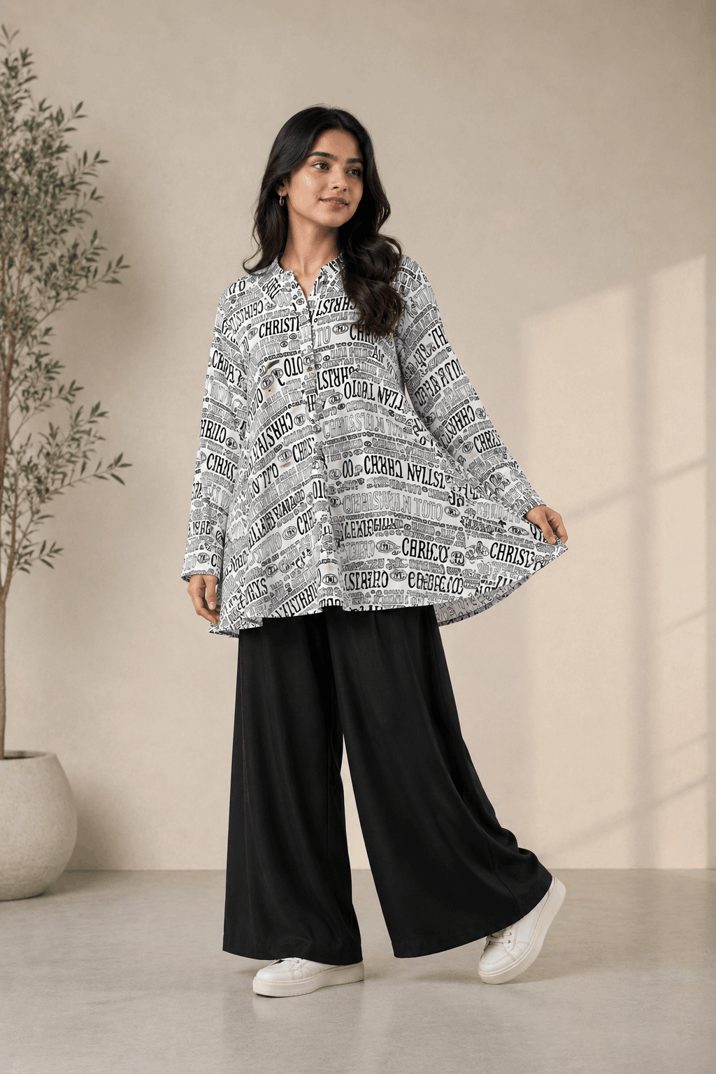 White Typographic Printed Shirt - Nishat Creative Store