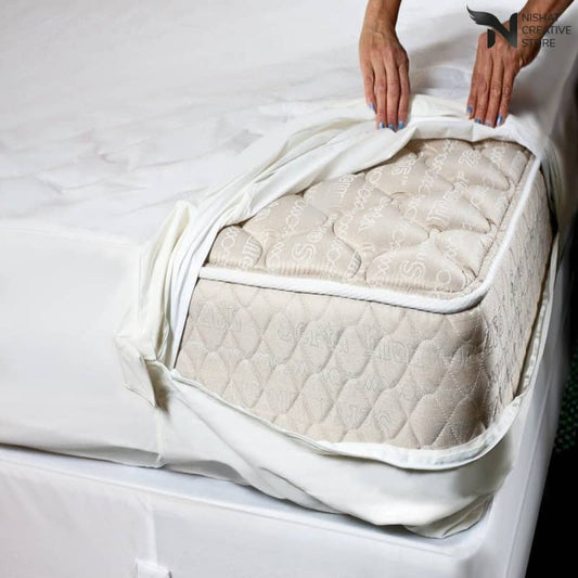 White Waterproof Mattress Zipper Cover - Nishat Creative Store