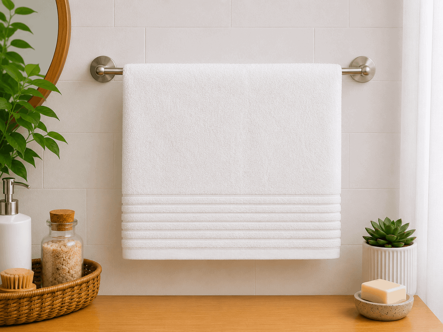 White Zero Twist Stripe Bath Towel - Nishat Creative Store